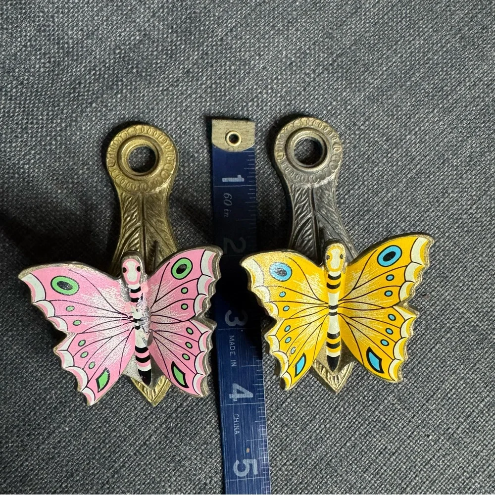 Vintage Farfalla Butterfly Clips/Hooks in Pink and Yellow